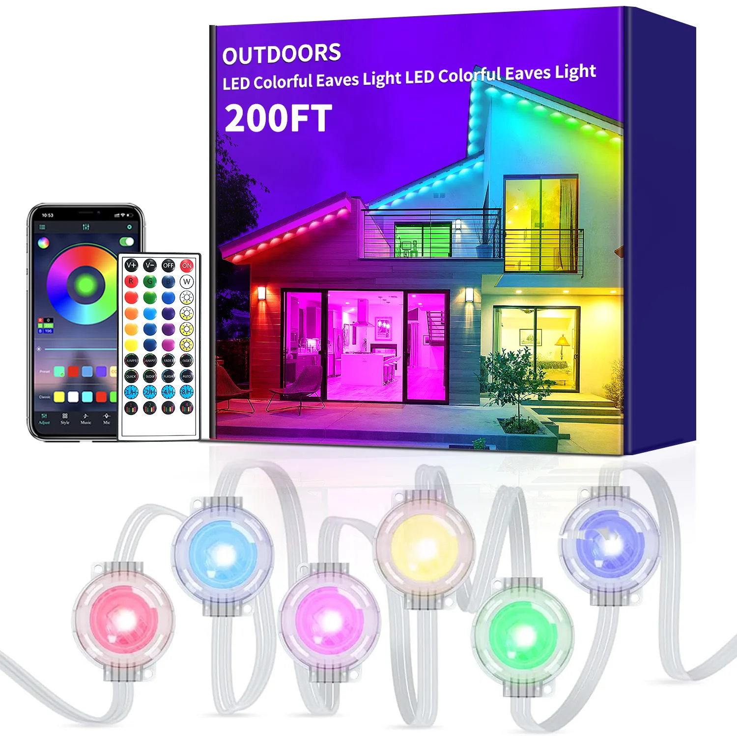 200ft Permanent Outdoor Lights, RGB Outdoor Eave Lights with App and ...