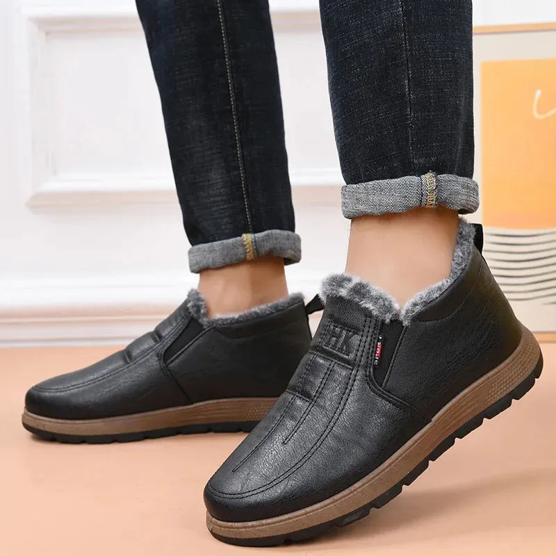 fleece lined dress shoes Amazon.com | Men's High-Top Winter Warm Fleece-Lined Mid-Cut Business Leather Dress Shoes, Side Zip Design Comfortable for Office Occasions for Men(Black,6.5)