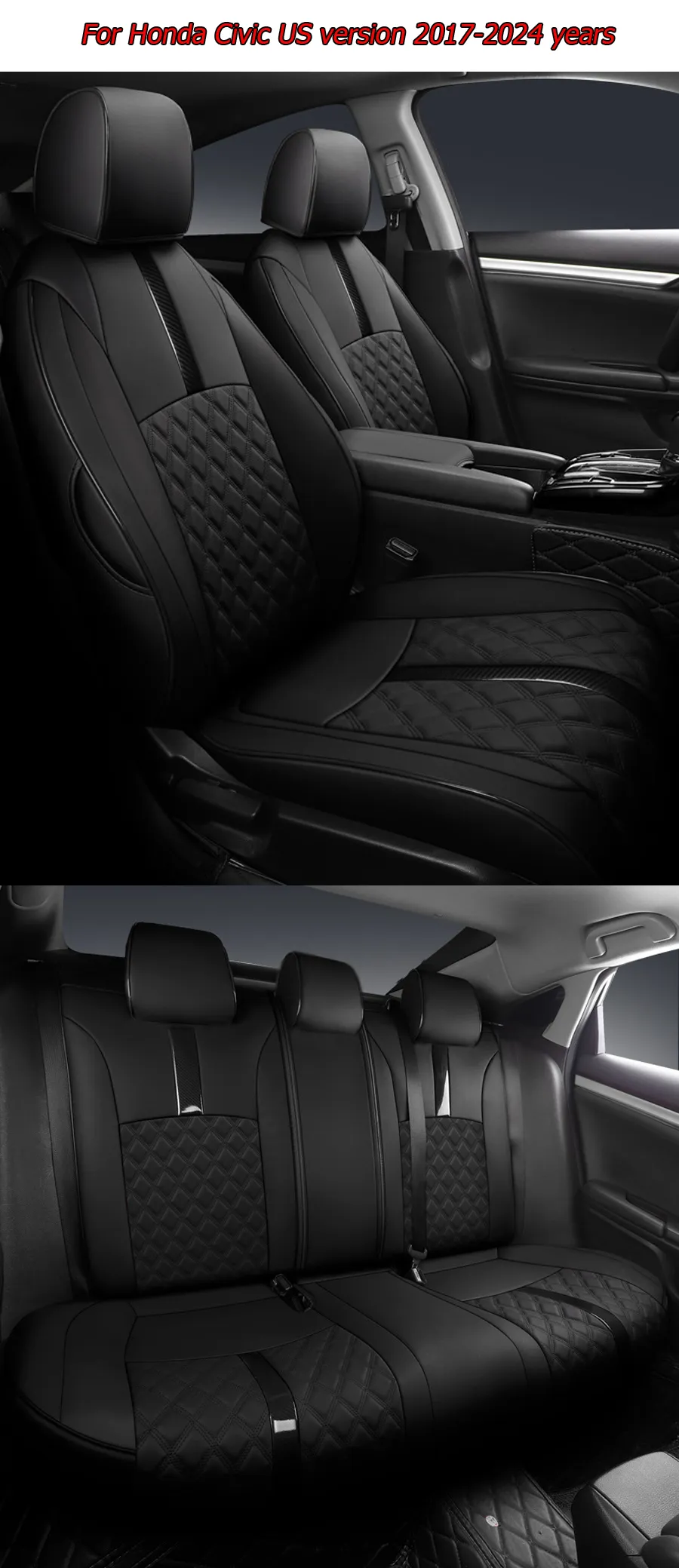 Premium Faux-leather Car Seat Covers Front Rear Full Set Cushion For