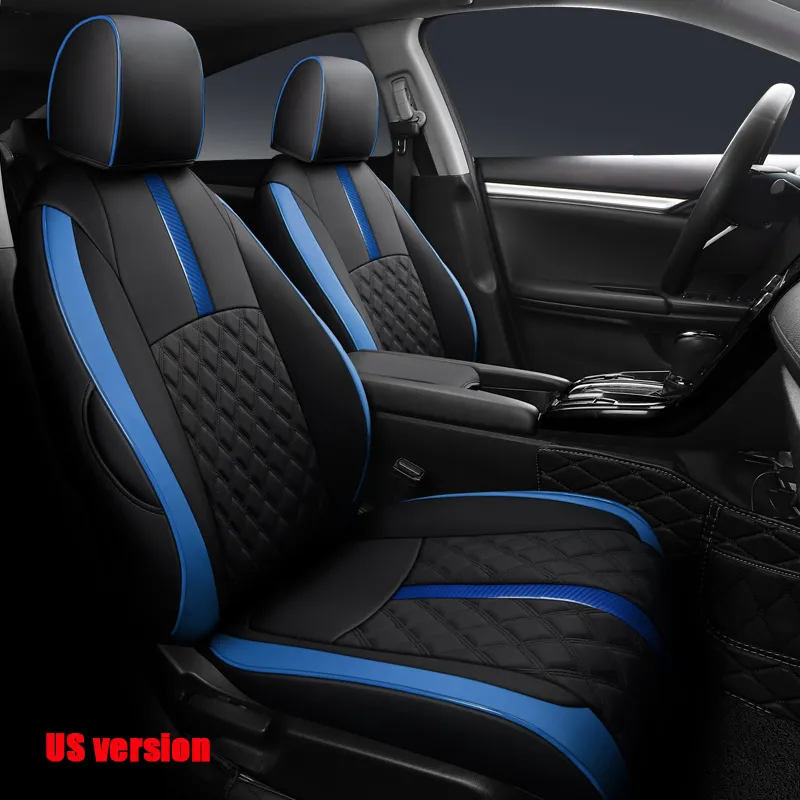 thumbnail image 2 of GOODFITMENT PU Leather Car Seat Covers For Honda Civic 2003-2015 - Full Set (5 Seats) Black/Blue 2 of 5