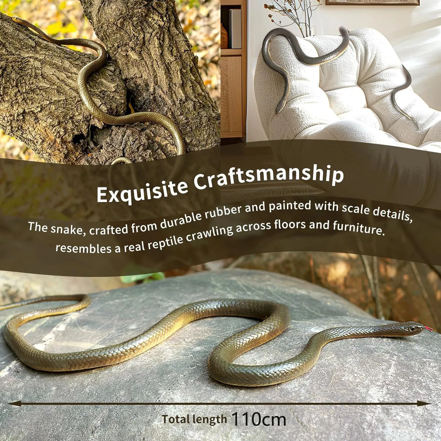 Broma De Serpiente Realista De Silicona – Con Clip Y Cuerda De 2 M, Ideal Para Halloween Y Fiestas De Cumpleaños