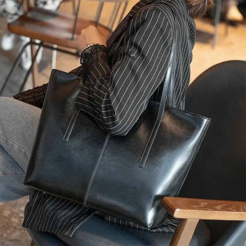 Hifashion Grote Tote van Echt Rundleer voor Dames 2025 Trend Designer A4 Schoudertas Laptoptas Shopper Dames_voghion.com