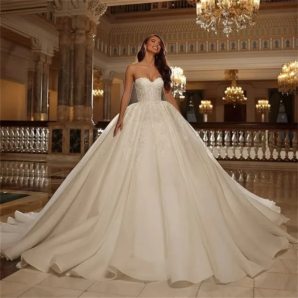 vintage satin wedding dresses Vintage V Neck Long Sleeve Sweep Satin Wedding Dress, Lace