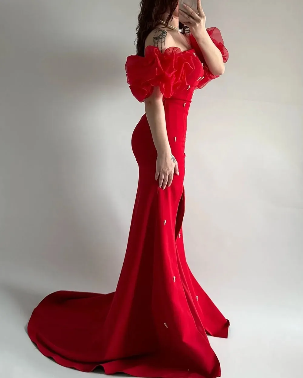 elegant-mermaid-prom-evening-dress-red-off-the-shoulder-for-party Charming Red Off-the-shoulder Mermaid Long Prom Dresses with Glitter