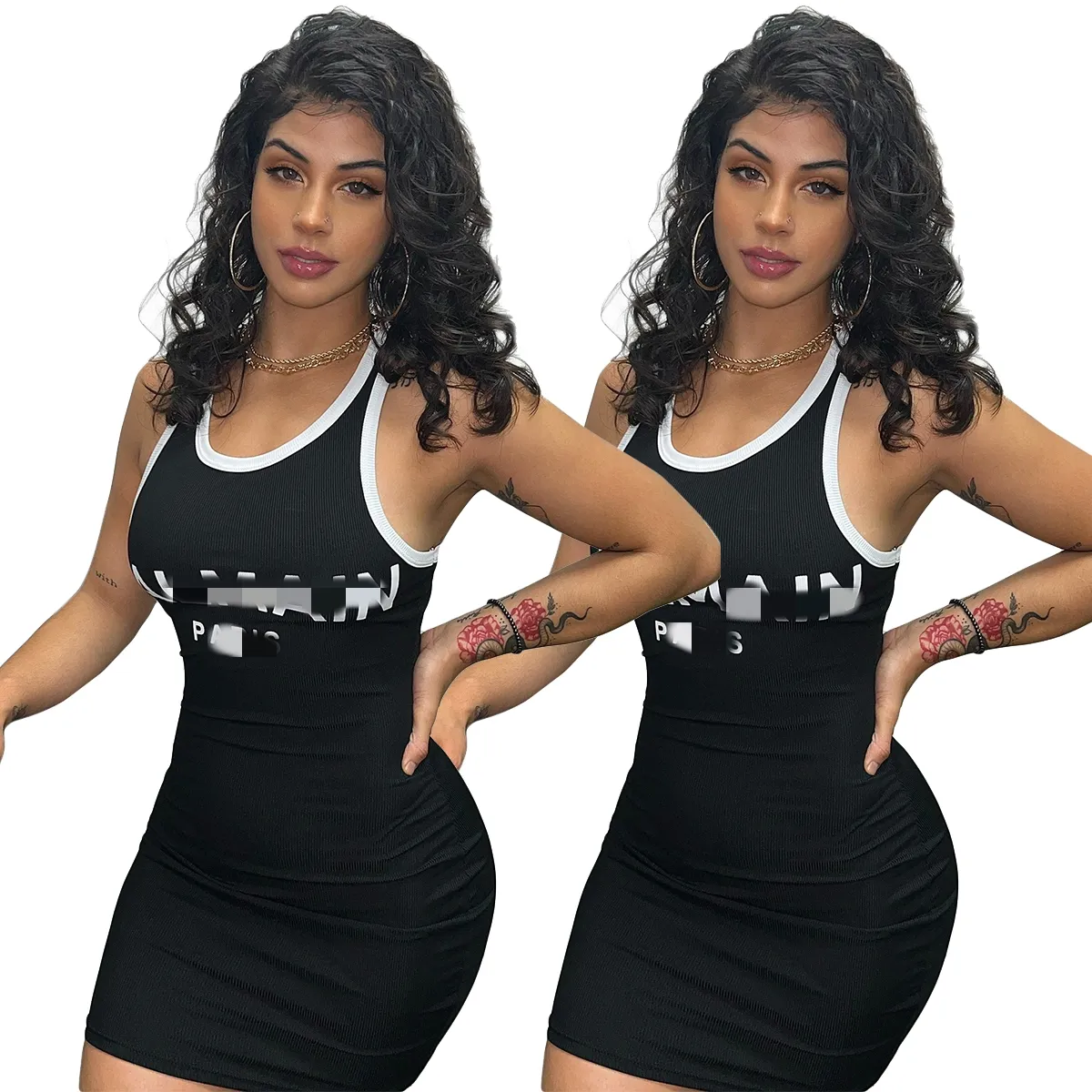 Plus Size Black Spaghetti Strap Bodycon Dress Sexy Sleeveless
