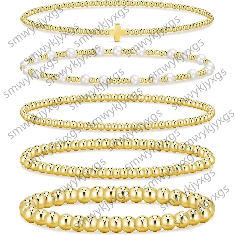 thumbnail image 2 of Hip Hop Cuban Link Bracelet Pearl Bracelets For Women Gold Bracelets For Women, 14K Dainty Gold Plated Stackable Bracelets For Women Trendy Gold Bracelet Stack Set Waterproof Chain Bracelets Paperclip Non Tarnish 2 of 14
