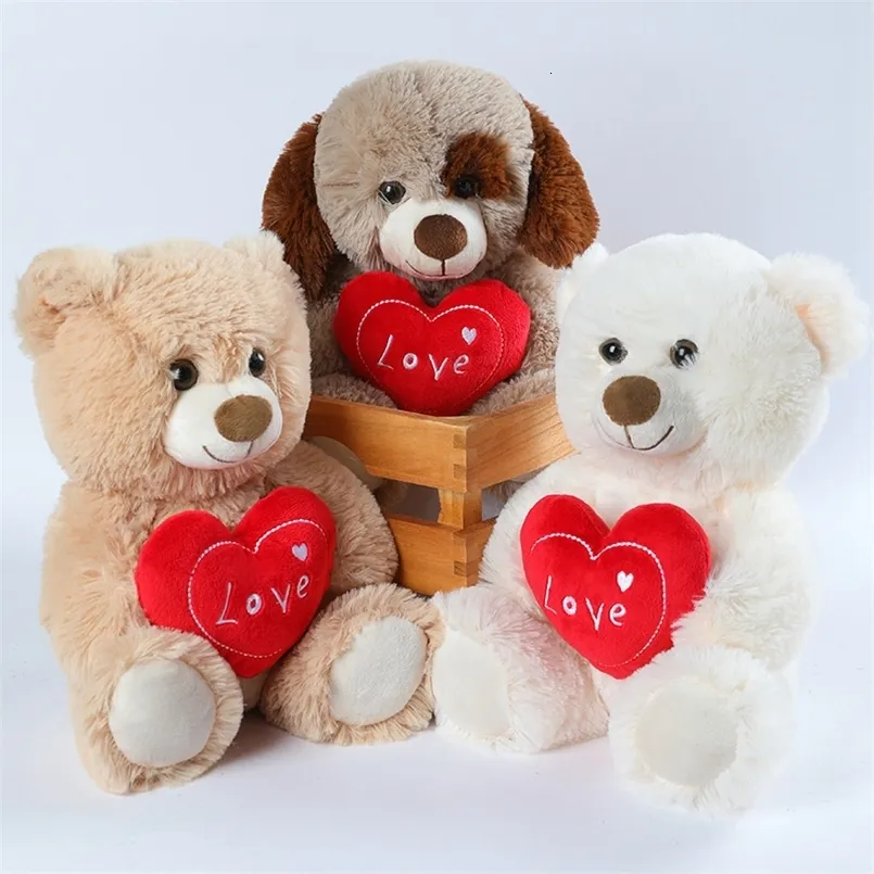 かわいいハートのクマのぬいぐるみ 25cm 赤いハートプリントの