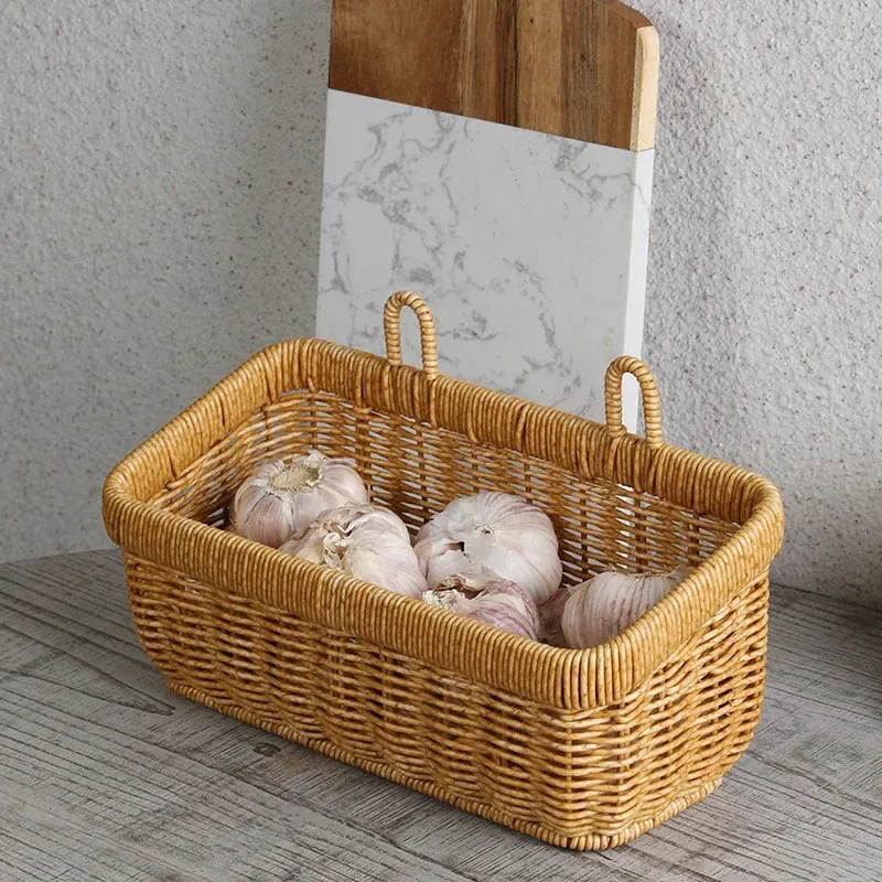 Cesta Colgante De Mimbre Tejido A Mano Con Membrana Impermeable Para Plantas, Puertas Y Decoración De Pared