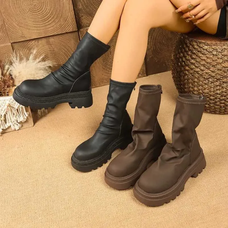 Stivaletti Da Donna Autunno Inverno Con Cerniera – Modello Vintage, Tacco A Blocco, Pelle Sintetica, Colore Leopardato E Liscio
