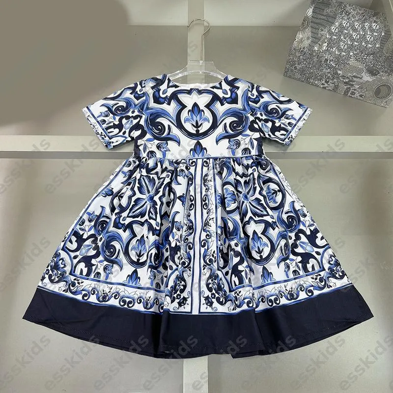 Ethnic Style Girls' Short Sleeve Baby Blue Dress With... 