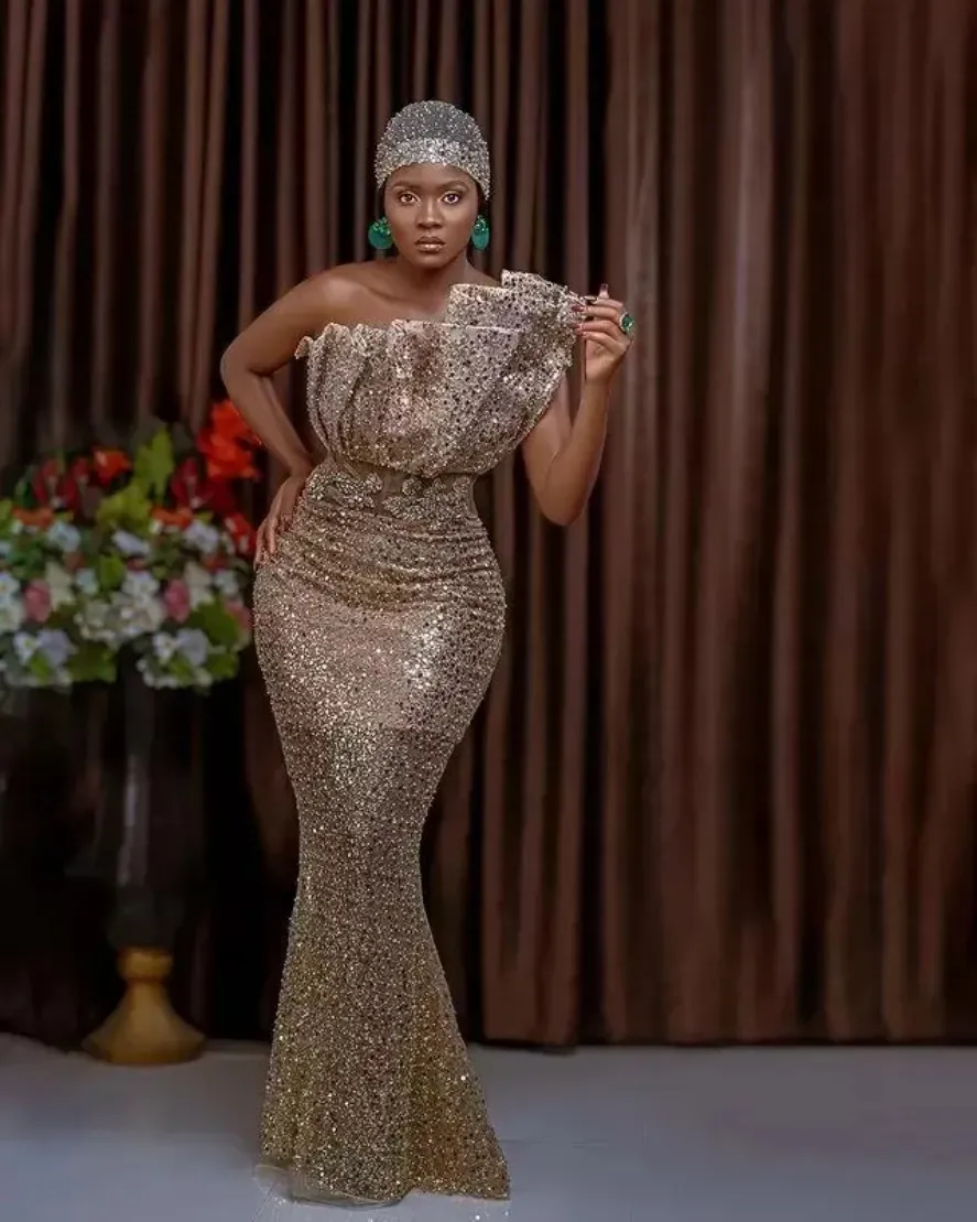 2025 Aso Ebi Rose Gold Sequin Mermaid Prom Dress One Shoulder Sleeveless  Nigerian Formal Evening Gown from Dhgate Prom Dresses - price 215.87