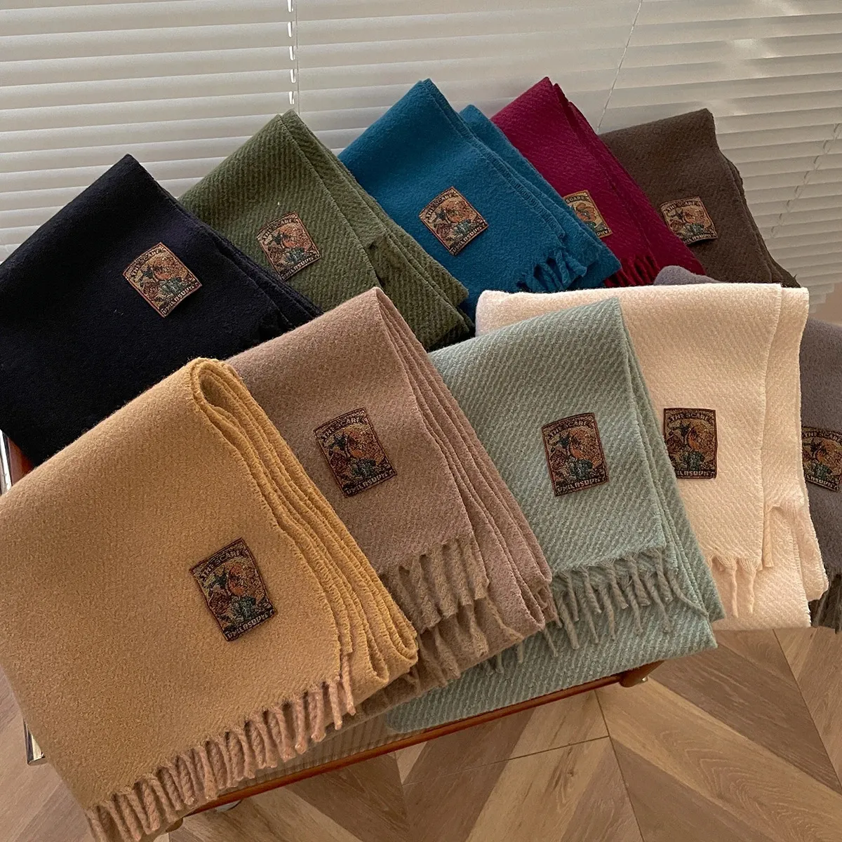 Winter Wool Cashmere Solid Color Scarf for Women, Warm Thick Soft ...