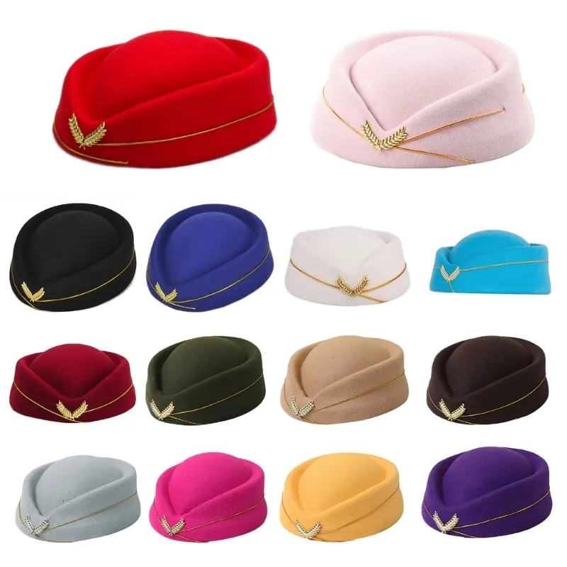 Sombrero De Azafata Para Mujer - Gorra Pastillero Aerolínea Con Insignias Doradas