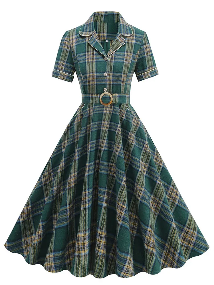 vintage holiday party dresses England Style 50s Christmas Dress Plaid Print Slim Fit Pinup Swing Flare Tea Dress with Belt from Dhgate Urban Sexy gift for women