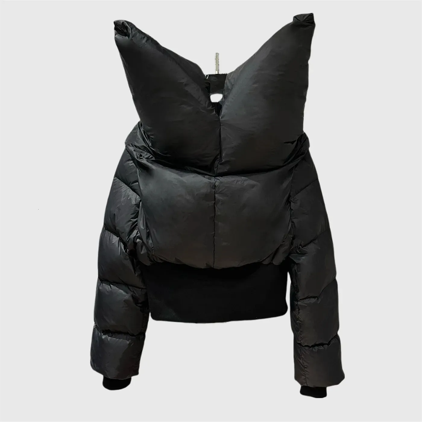 Darkwear Black Down Jacket with Hood Stand Collar Thick Winter 