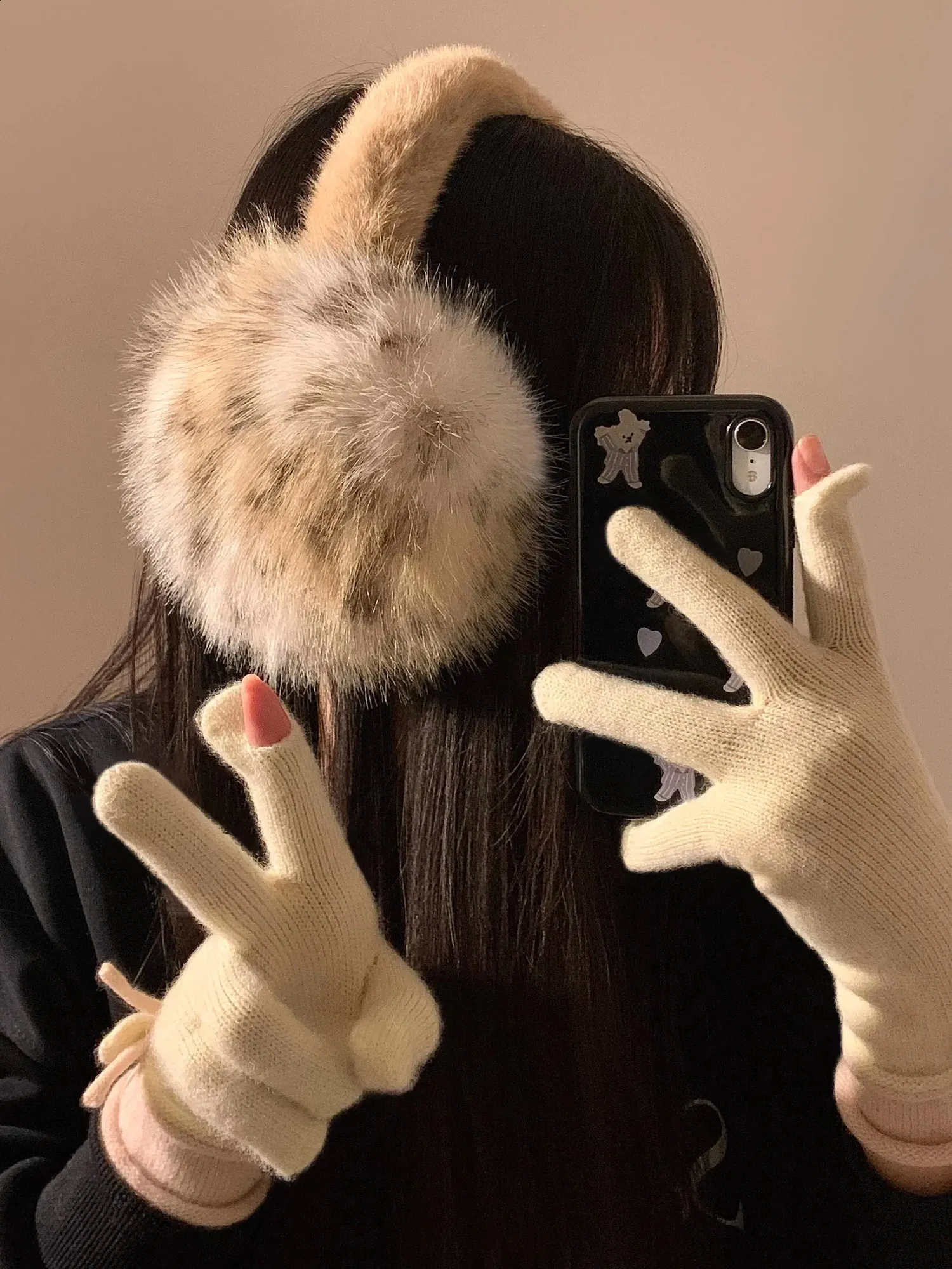 Y2K Leopard Faux Fur Earmuffs Foldable Winter Warm From Qida10