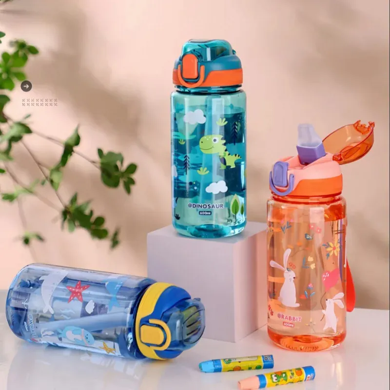 600Ml Kids Sippy Cup Water Bottle with Straw and Spill-Proof Lid ...