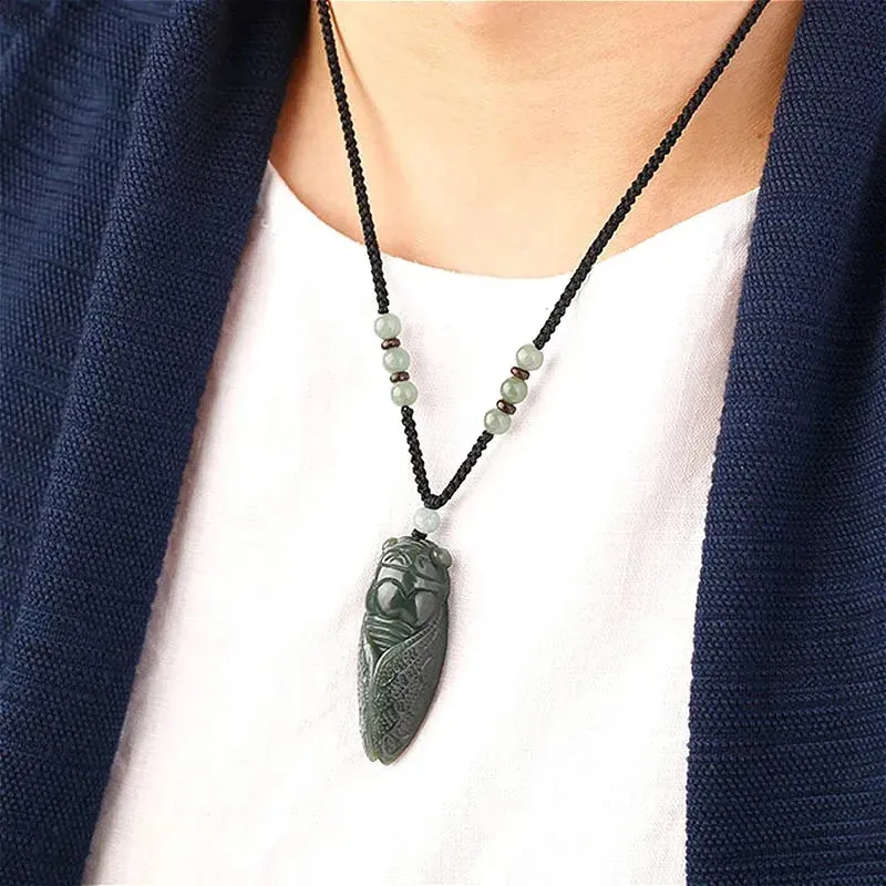 Hand Carved Natural Hetian Jade Cicada Pendant From Dongzhu10