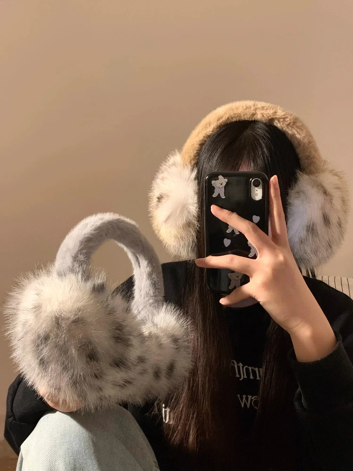 Y2K Leopard Faux Fur Earmuffs Foldable Winter Warm From Qida10