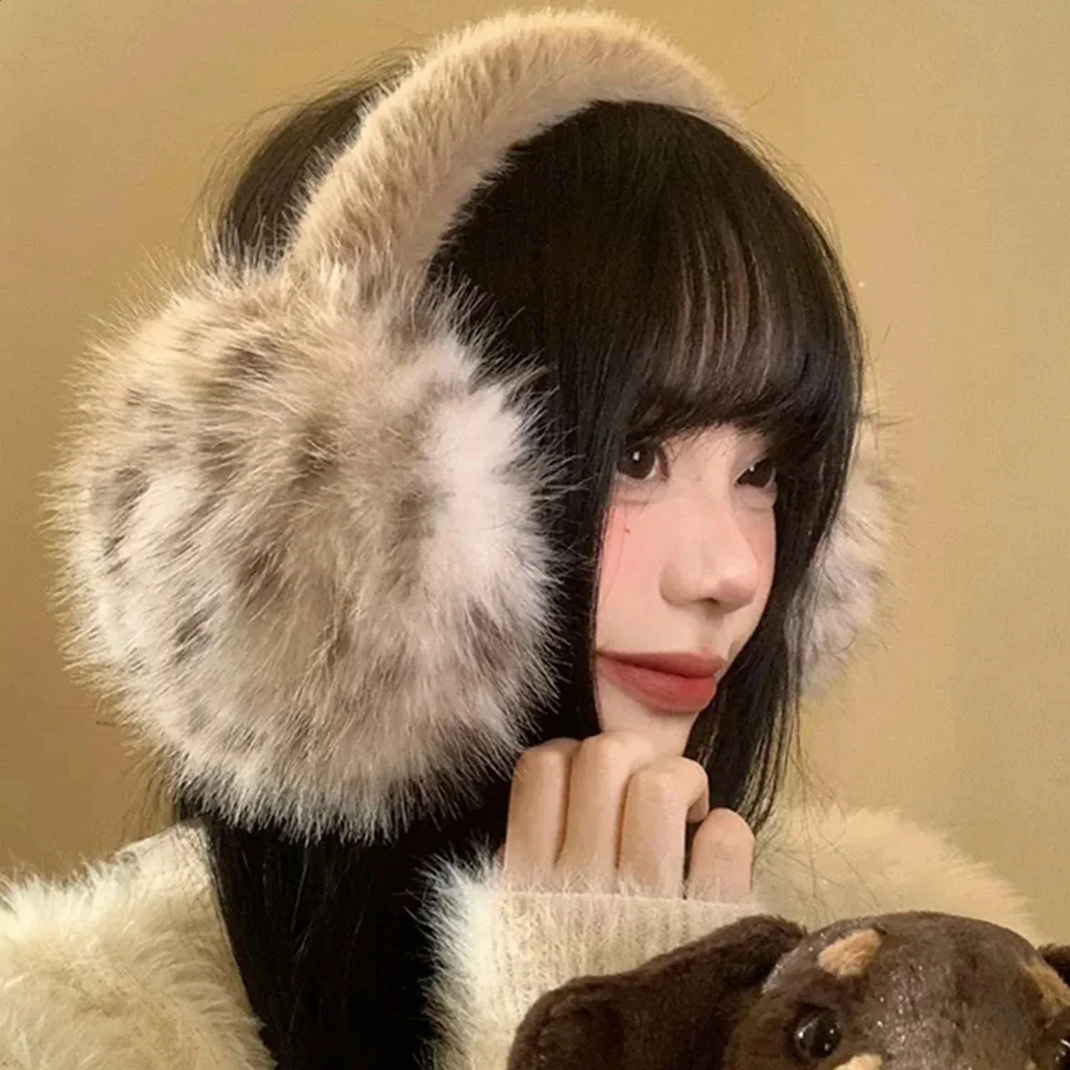00s archive l.g.b. fur earmuffs y2k 耳当て Y2K Leopard Faux Fur Earmuffs Foldable Winter Warm From Qida10