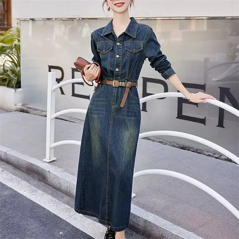 denim dress spring 2025 Women Denim Dress Floor-Length Short Sleeve Vintage Blue Synthetic Fiber  Chiffon Spring Autumn from Dhgate Basic & Casual Dresses