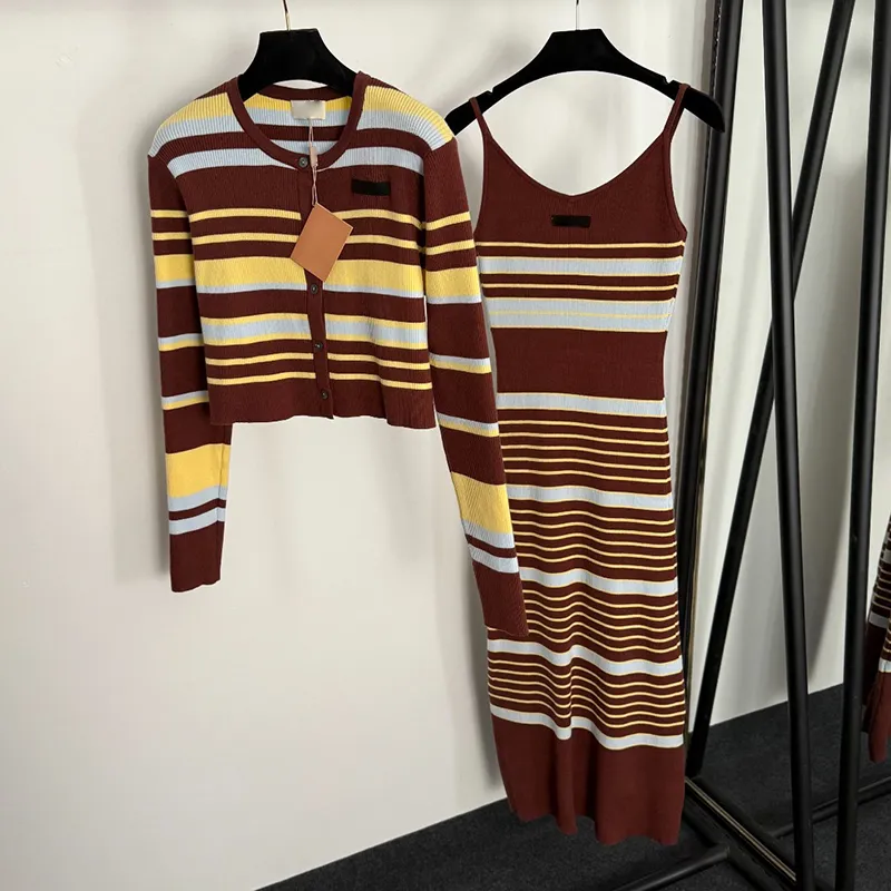 Save Big on Bulk Women S Two Piece Dresses Luxury Knitted Dress Women Two  Piece Dress Outfits Full Stripe Designer Dresses Sexy Sling Dress Brand T  ...