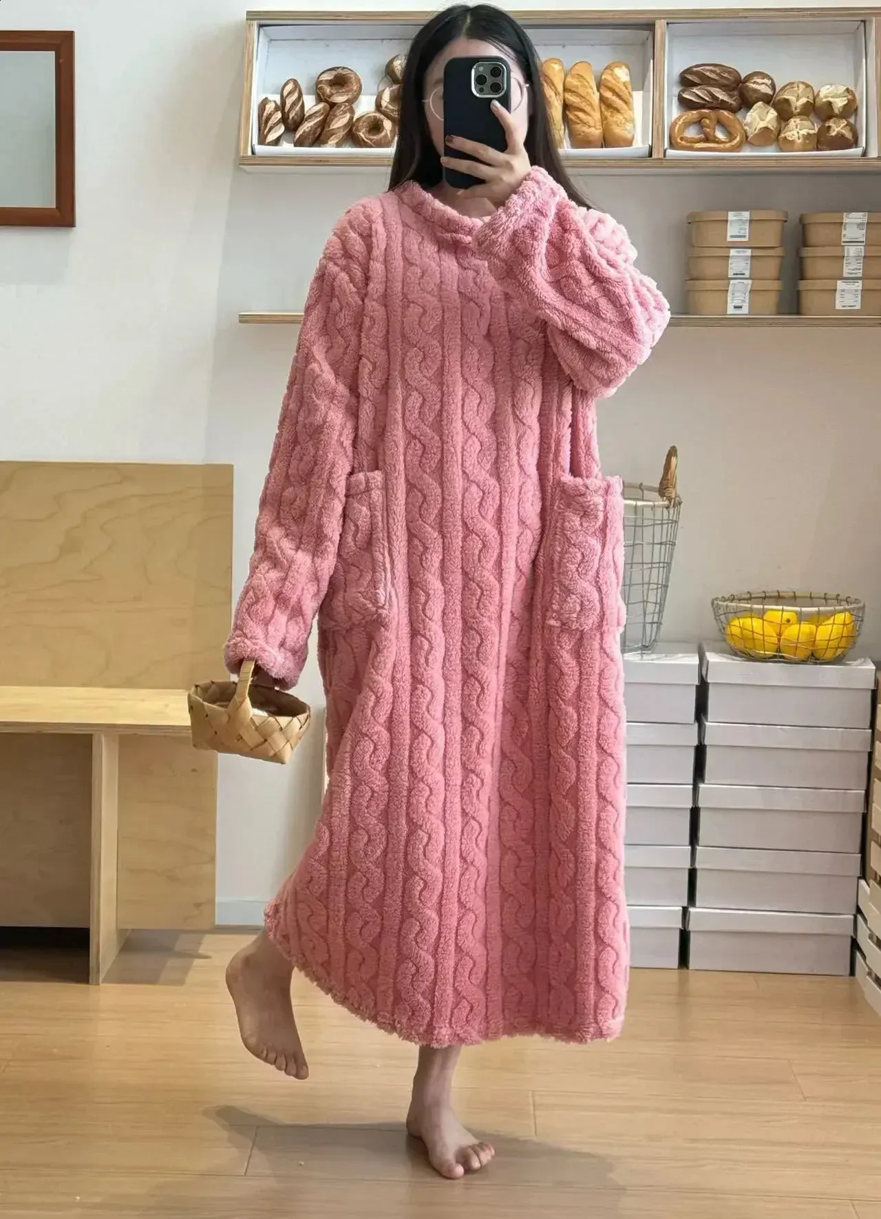 long sleeve winter night dress for women Women's Pima Long Sleeve Harper Nightgown in Navy