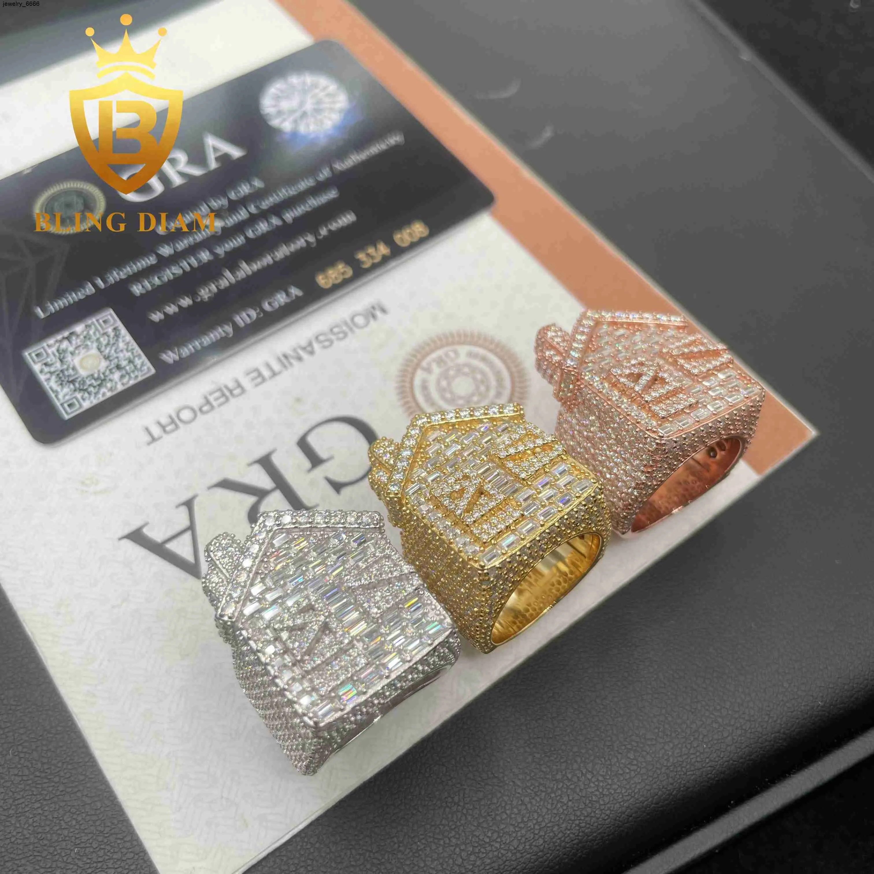 New Arrivals Custom Made House Ring 925 Sterling Silver Baguette Hip Hop Moissanite Rings Pass Diamond Tester_voghion.com