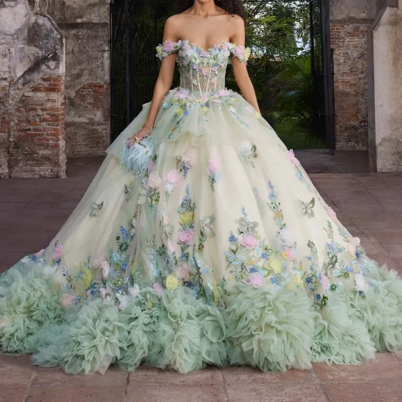 green and white quince dress Princesa Quinceanera PR30157 Dress