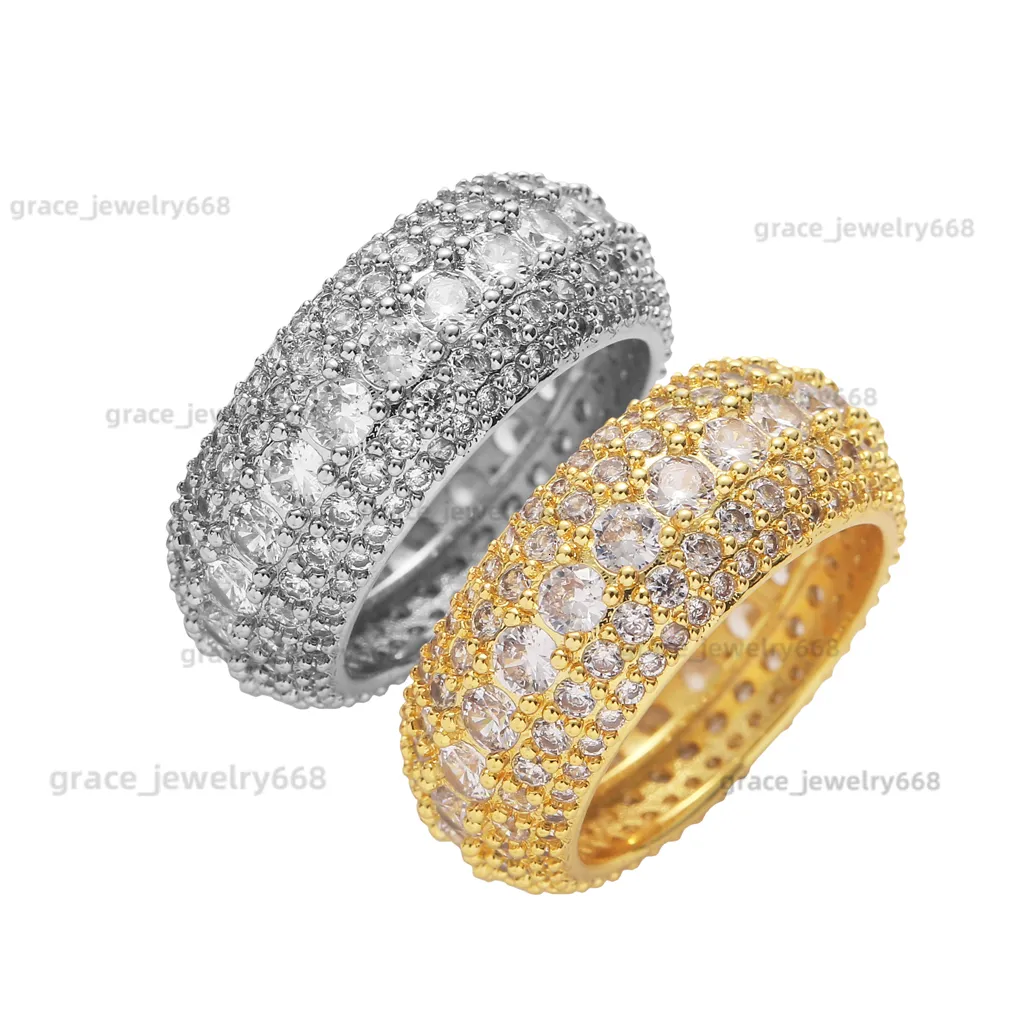 18K Gold Hip Hop Ring 3 With 5 Rows Of Luxury Iced Out Cubic Moissanite ...