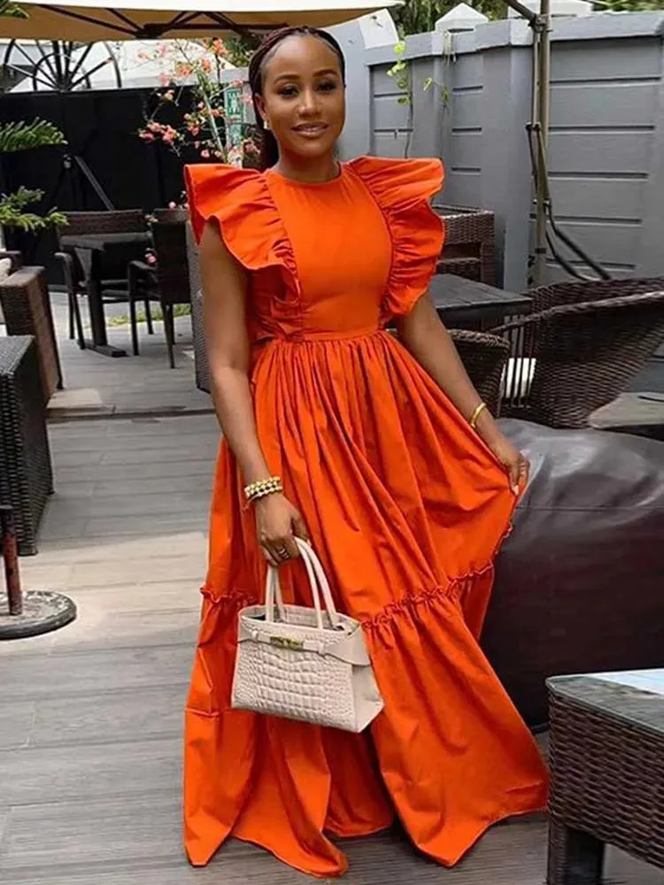 orange chiffon summer dress Libas Women Orange Printed Chiffon Fit And Flare One Piece Dress