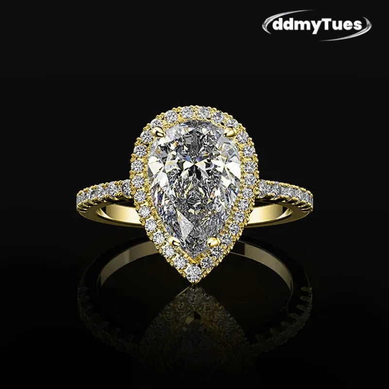 2025 New Creative Designer Sparkling Water Drop-Shaped Zircon Ring ...