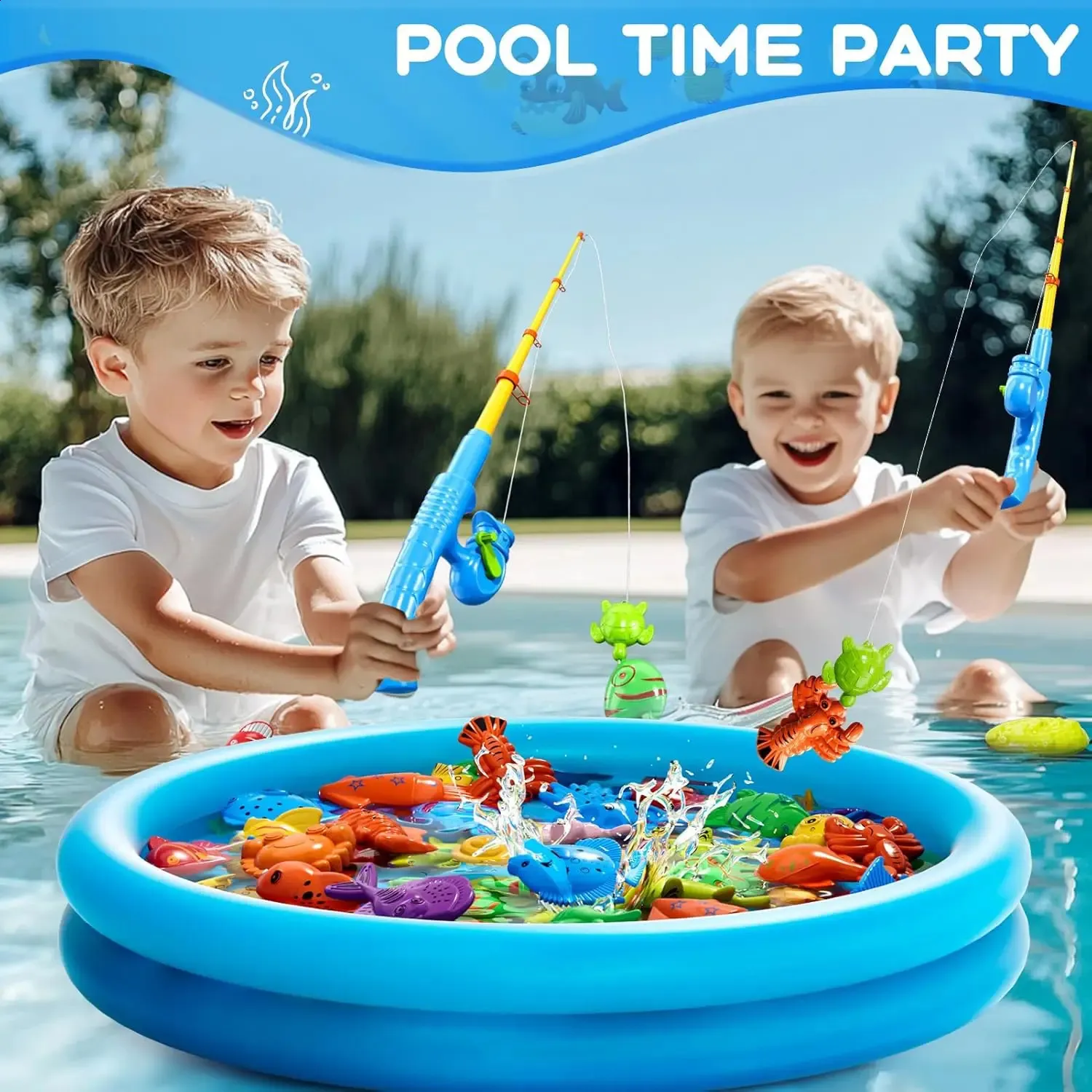 Jouet de Bain Éducatif Enfant 3+ Ans Jouet de Pêche Aquatique avec 30 Animaux Flottants Set Magnétique avec 2 Cânes & 2 Épuisettes - Puériculture & Eveil bébé