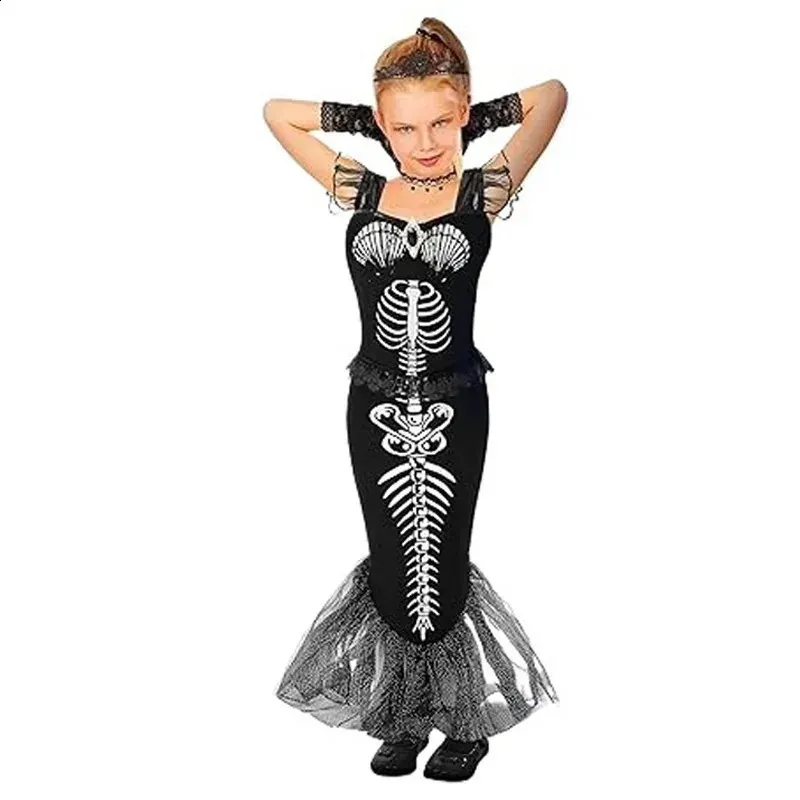 mermaid skeleton dress ROMWE Fairycore Mermaid Skeleton Graphic Lettuce Trim Cami Dress