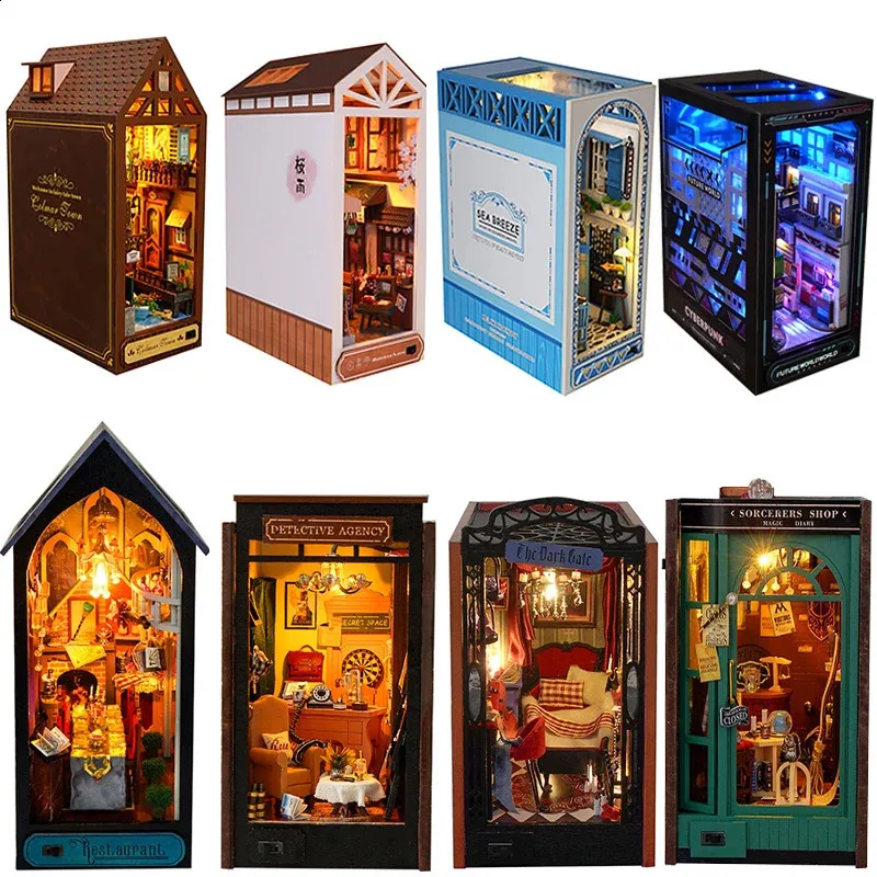 DIY Wooden Book Nook Miniature Shelf Insert Dollhouse Bookshelf Bookend ...