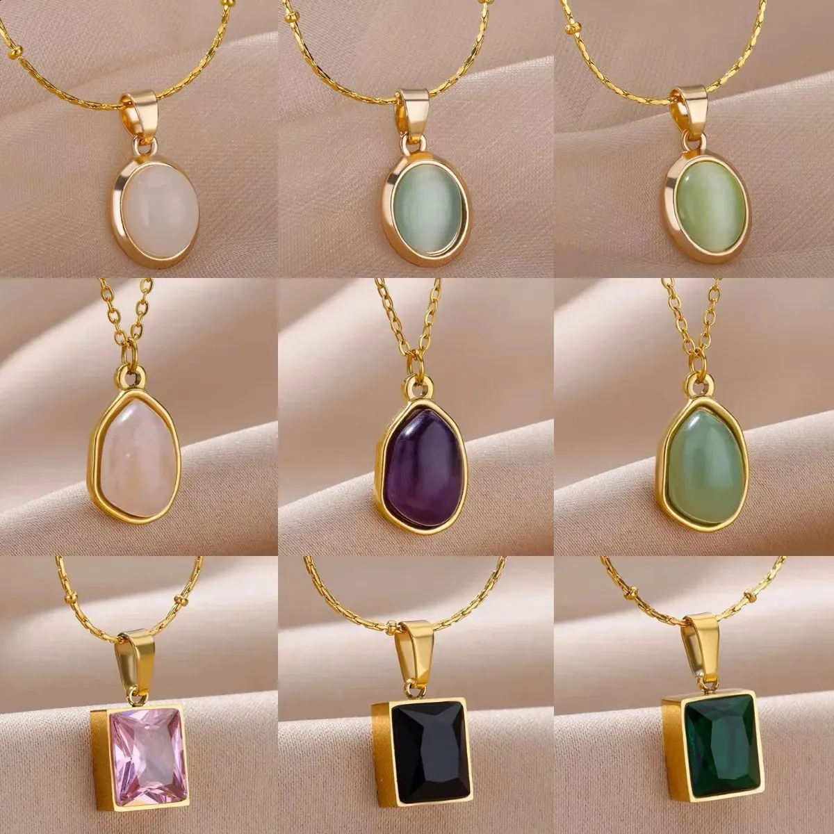 Colorful Oval Opal Stone Stone Pendant Necklace For Women
