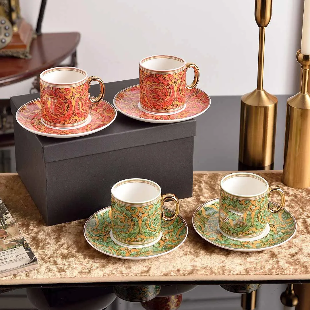 Sophisticated European Bone China Double Coffee Cup & Saucer Set