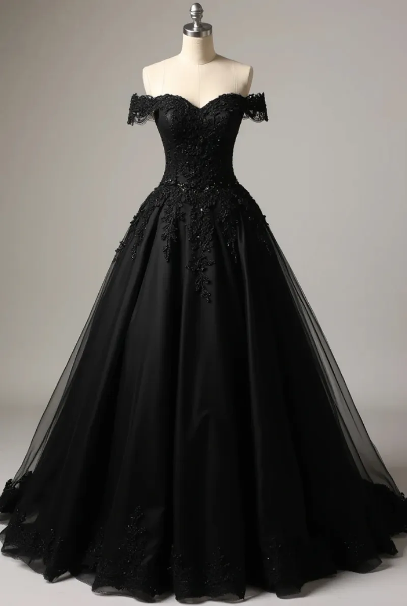 Black Gothic Off Shoulder A Line Gothic Wedding... From Dreamweddings ...