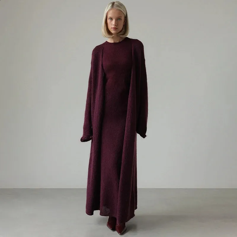 autumn knitted women set dress Tornova Mohair Cardigan Sleeveless Vest and Floor-Length Dress Acetate 2025 from Dhgate Two Piece Dress outdoor25