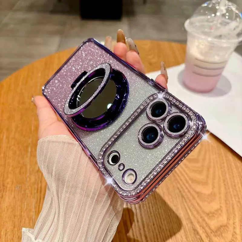 Glittery Magsafe Case For IPhone 17–11 Pro Max With Clear Plating & Magnetic Stand, Stylish, Protective Phone Cover For Everyday Use