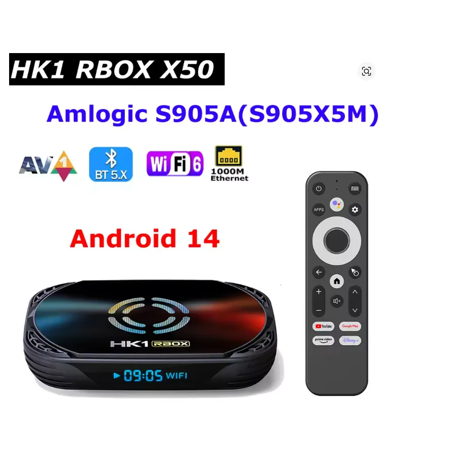 HK1 RBOX X50 Android 14 TV Box 4GB RAM 32 128GB Storage Amlogic S905A ...