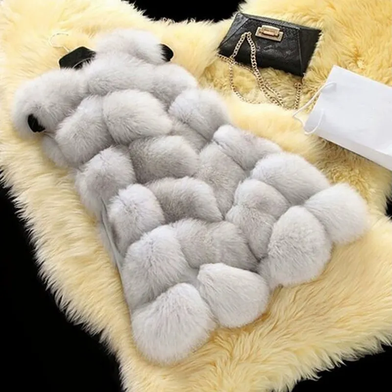 Frauen Faux Pelz Weste Langer Mantel Winter Warme Dicke