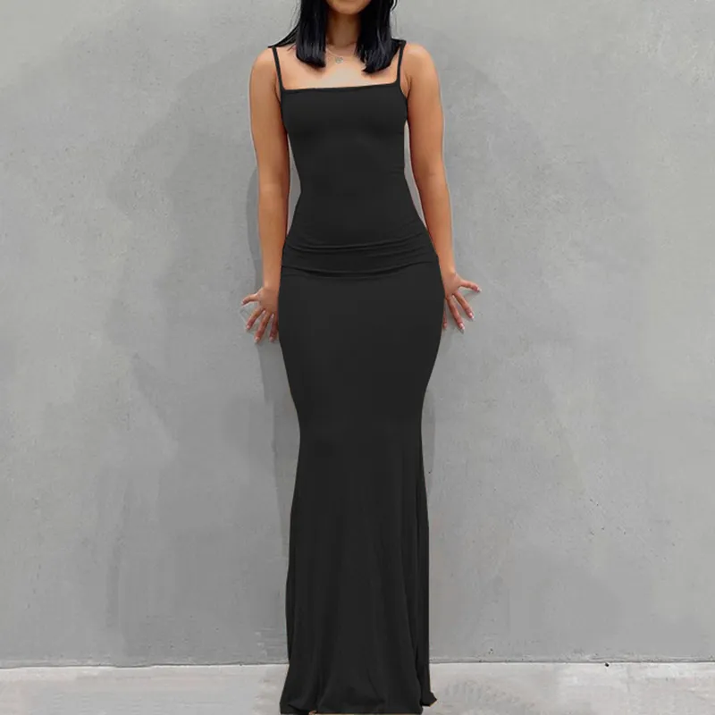 white christmas dresses Black Essential Ribbed Bodycon Dress – Highslay main image 1