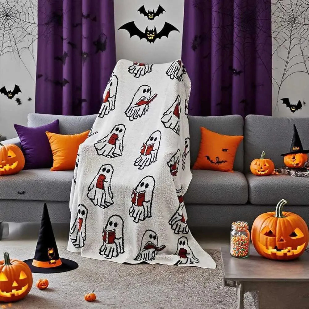 Halloween-Überwurf Mit Spinnen & Netzen – Leuchtet Im Dunkeln, 152x128 Cm, Graues Samt-Fleece