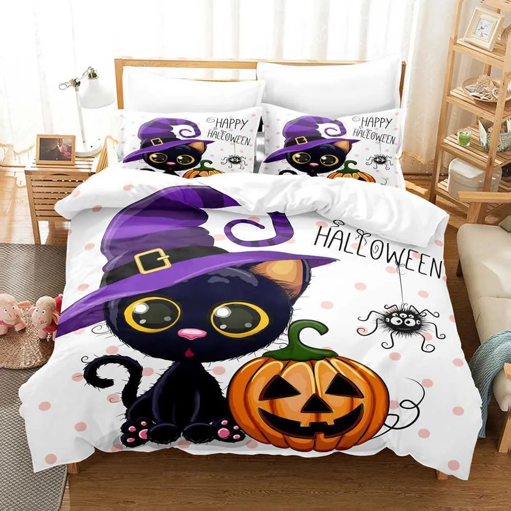Happy Halloween Bettwäsche Set 3D Digitaldruck 23 -teiliges Set kein Kern für Schlafzimmer Duvet Cover Set Halloween Dekor x250912