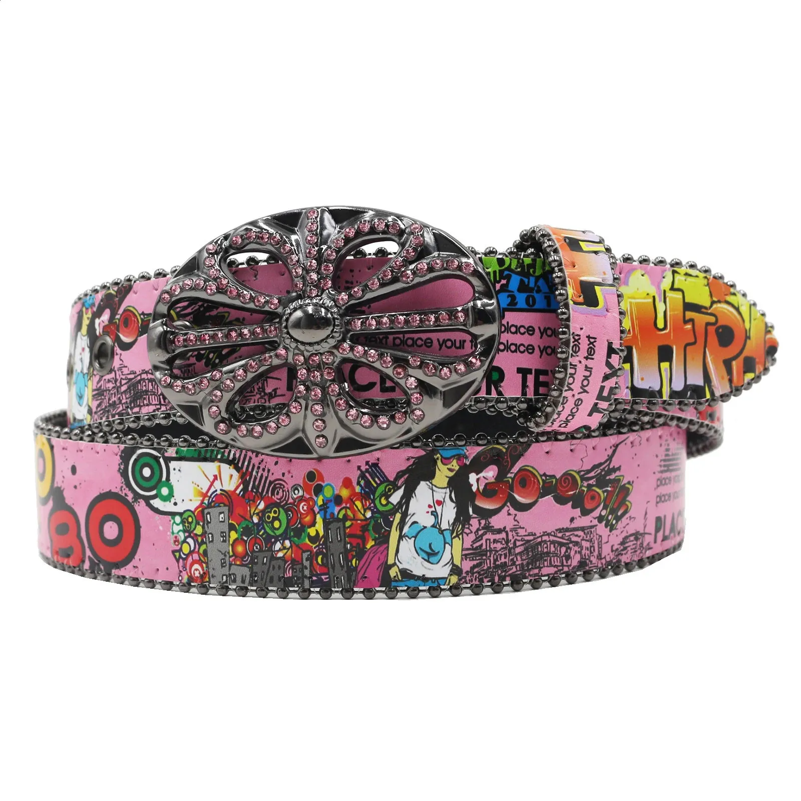 Genuine Leather Hollow Flower Belt for Jeans Pants - Wide Belt 1.5in Women PU Leather Waist Belt 1.5 in Wide with Golden Metal  main image 3