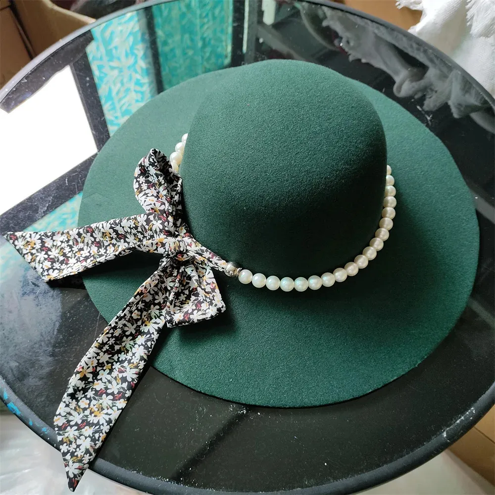 Elegant Womens Wide Brim Fedora Hat with Bow Ribbon Pearl  display picture 3