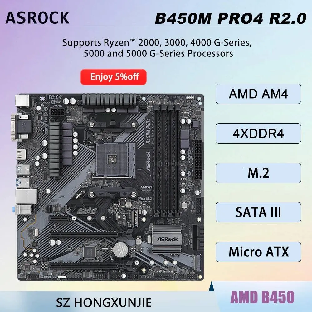 AROCK B450M PRO4 R20 B450 AMD AM4 Motherboard For Ryzen 573 5600