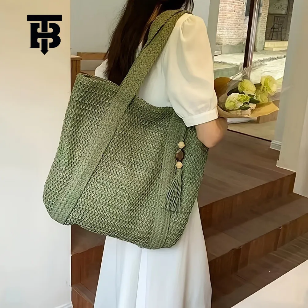 TB BHULAMTE Straw Tote Bag Large Capacity Woven Shoulder Bag For Women ...
