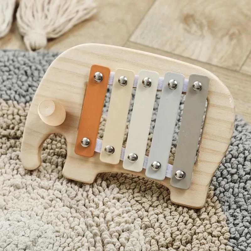 Montessori Wooden Xylophone with 5 Tones, Multicolor Wood Musical ...
